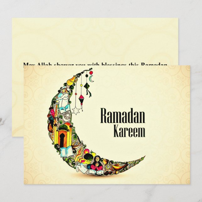 Cartão De Festividades Ouro Ramadan Kareem (Frente/Verso)