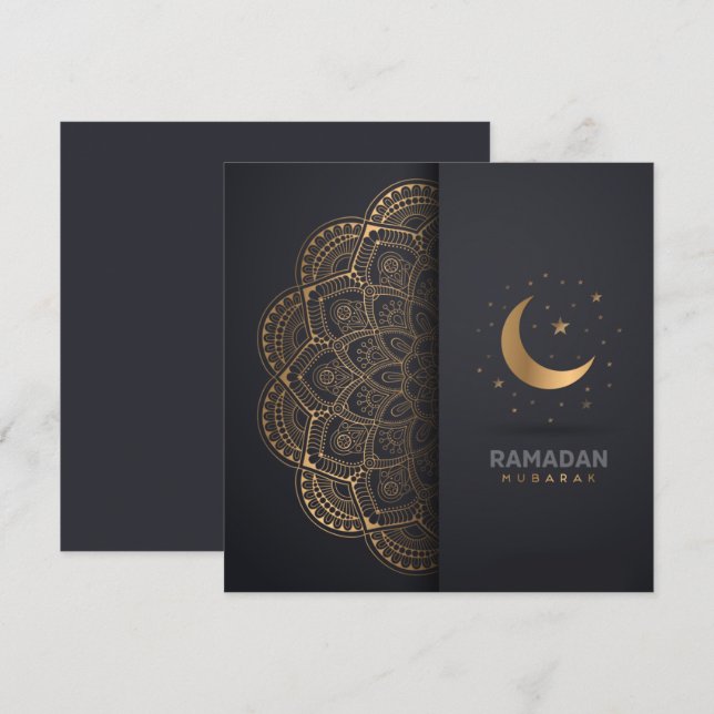 Cartão De Festividades Ouro Ramadan Kareem Mubarak Mandala Cresent Star (Frente/Verso)
