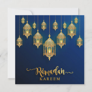 Cartão De Festividades Ouro Ramadan Mubarak Lanternas Islâmicas Azul