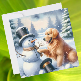 Cartão De Festividades Ouro Retriever Christmas Snowman
