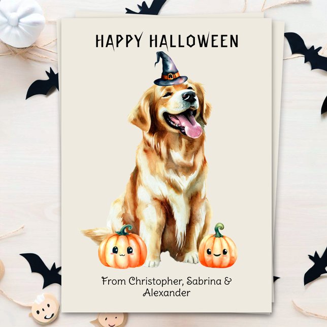 Cartão De Festividades Ouro Retriever Dog Feliz Halloween (Criador carregado)