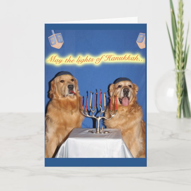 Cartão De Festividades Ouro Retriever Hanukkah Menorah Lighting (Frente)