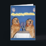 Cartão De Festividades Ouro Retriever Hanukkah Menorah Lighting<br><div class="desc">Estes ouros estão acendendo a menorah para desejar a todos um Chanucá ouro.</div>