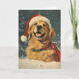 Cartão De Festividades Ouro Retriever vintage personalizado Natal