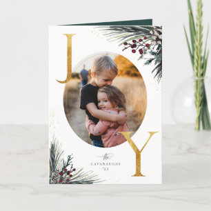 Cartão De Festividades Ouro Rustic Winter Boughs Joy 5 Foto