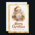 Cartão De Festividades Ouro Santa Claus Watercolor<br><div class="desc">medalha santa claus metal,  luxo amarelo brilhante,  ouro de ouro brilhante,  rosto alegre engraçado,  esboço de arte feliz de dezembro,  desenho bonito,  desenho animado,  melodia de água no inverno presente,  ilustração de feriado natal feliz,  celebração santa claus</div>