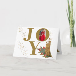 Cartão De Festividades Ouro Velas Holly Berries Joy Foto de Natal