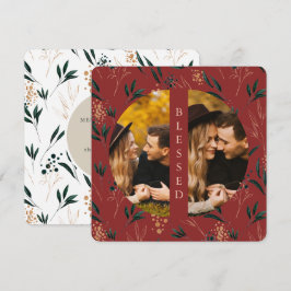Cartão De Festividades Ouro Verde Abençoado Dois Foto Vermelho