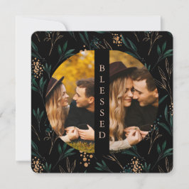 Cartão De Festividades Ouro Verde Abençoado Duas Foto Preta