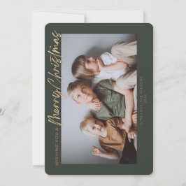 Cartão De Festividades Ouro Verde Simples Foto Feliz Natal