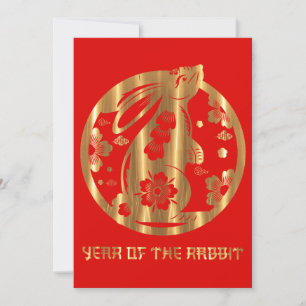 Cartão De Festividades Ouro Vermelho Ano Novo Chinês do Coelho