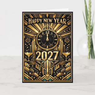 Cartão De Festividades Ouro Vintage Art Déco Ano Novo 2027