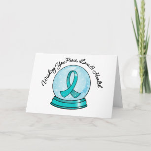 Cartão De Festividades Ovarian Cancer Ribbon Merry Christmas Snowglobe