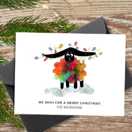 Cartão De Festividades Ovelha Festiva Bonita com Luzes de Natal