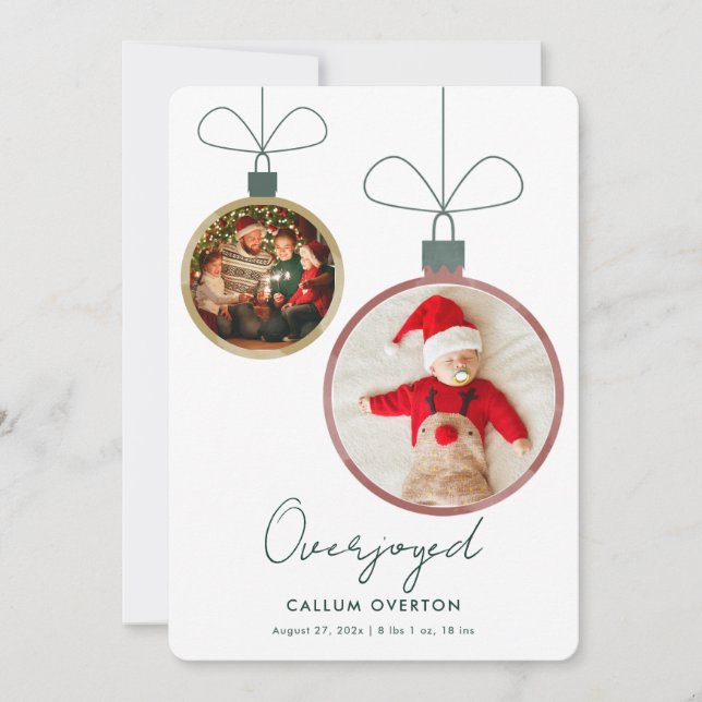 Cartão De Festividades Overjoyed Christmas Baby Photo Birth Announcement (Frente)