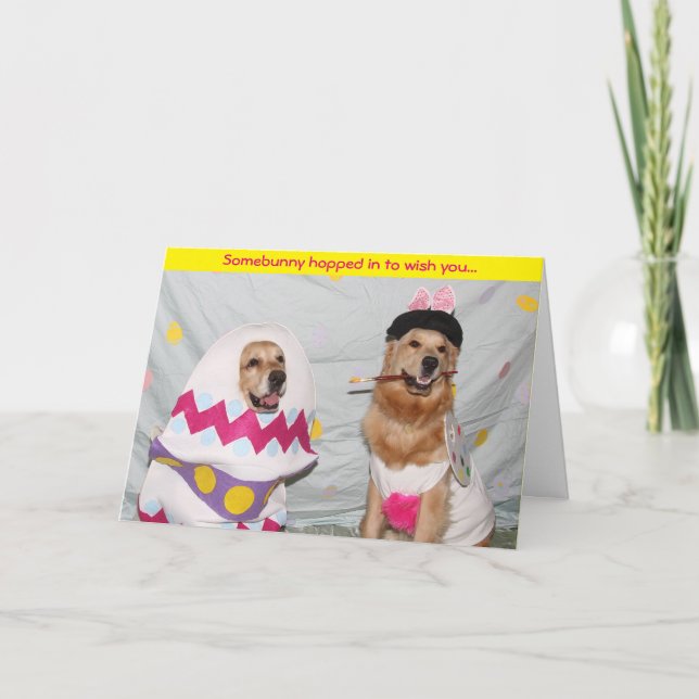 Cartão De Festividades Ovo da páscoa dourado da pintura do coelhinho da (Frente)