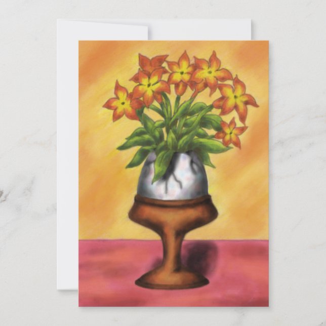 Cartão De Festividades ovo de Páscoa como vaso com flores na mesa (Frente)