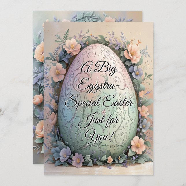Cartão De Festividades Ovo de Páscoa Floral - Primavera Pastel Elegante (Frente/Verso)