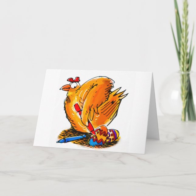 Cartão De Festividades ovo de páscoa, galinha pintou seus próprios ovos (Frente)