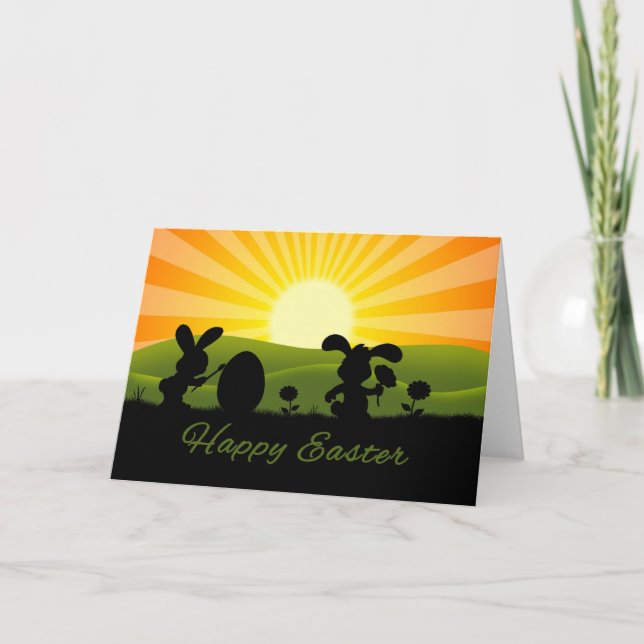 Cartão De Festividades Ovo De Pintura De Coelhinho De Páscoa Bonito (Frente)