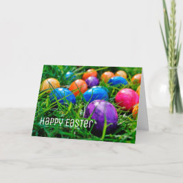 Cartão De Festividades Ovos Coloridos de Páscoa em Foto de Grama, Felz pa