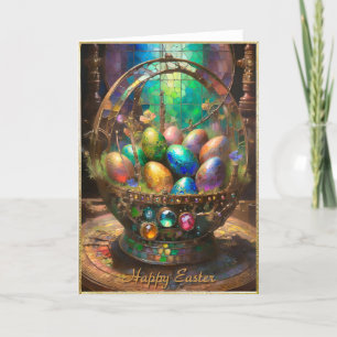 Cartão De Festividades Ovos Coloridos de Páscoa-Vapor na Cesta