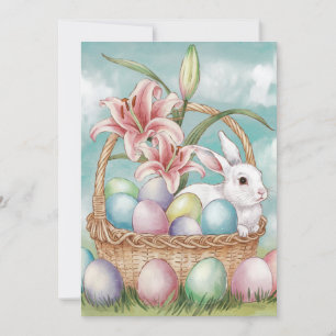 Cartão De Festividades Ovos de Aquarela e Pastel Lírio com Coelho