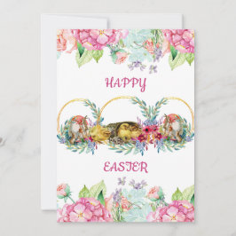 Cartão De Festividades Ovos de Aquarela Elegante Pintinho de Páscoa Verru