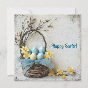 Cartão De Festividades Ovos de Páscoa azuis de Vintage
