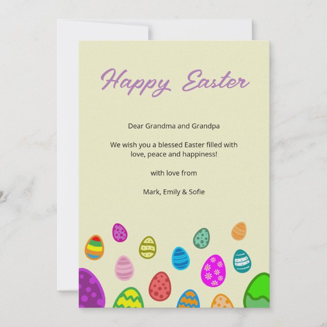 Cartão De Festividades Ovos de Páscoa Coloridos (Frente)