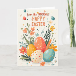 Cartão De Festividades Ovos de Páscoa e arranjo floral