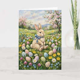 Cartão De Festividades Ovos de Páscoa e Coelhinho Inspiradores da Primave