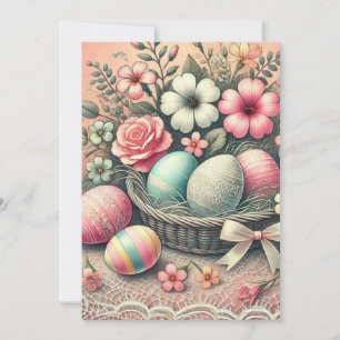 Cartão De Festividades Ovos de Páscoa florais flores renda aquarela paste