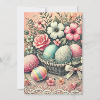 Cartão De Festividades Ovos de Páscoa florais flores renda aquarela paste
