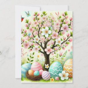 Cartão De Festividades Ovos de Páscoa florais pastel aquarela