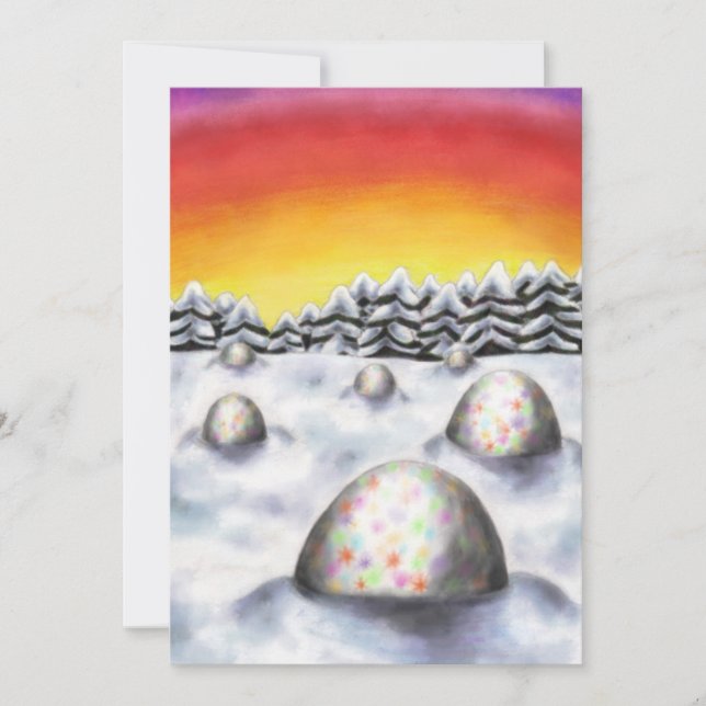 Cartão De Festividades ovos de páscoa na paisagem de inverno perto da flo (Frente)