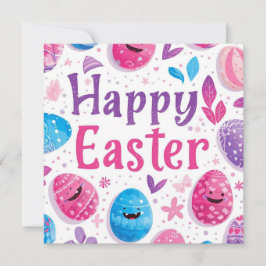 Cartão De Festividades Ovos de Páscoa personalizados roxos e rosas da mod