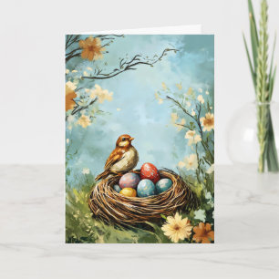 Cartão De Festividades Ovos de Páscoa Retro Nest