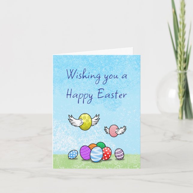 Cartão De Festividades Ovos de Páscoa Voadores (Frente)