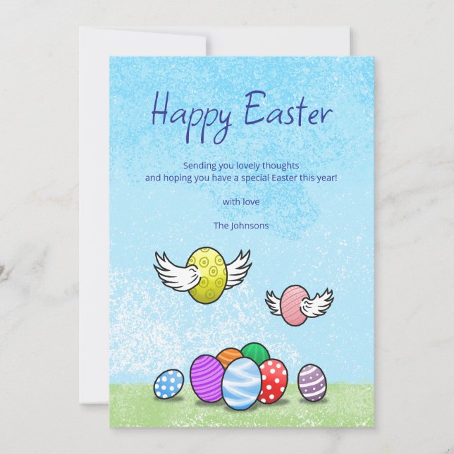 Cartão De Festividades Ovos de Páscoa Voadores (Frente)