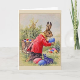 Cartão De Festividades Ovos escondendo do coelhinho da Páscoa do vintage,