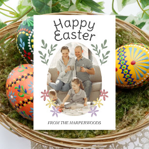 Cartão De Festividades Óvulo De Páscoa Simples E Floral, Foto Da Família 