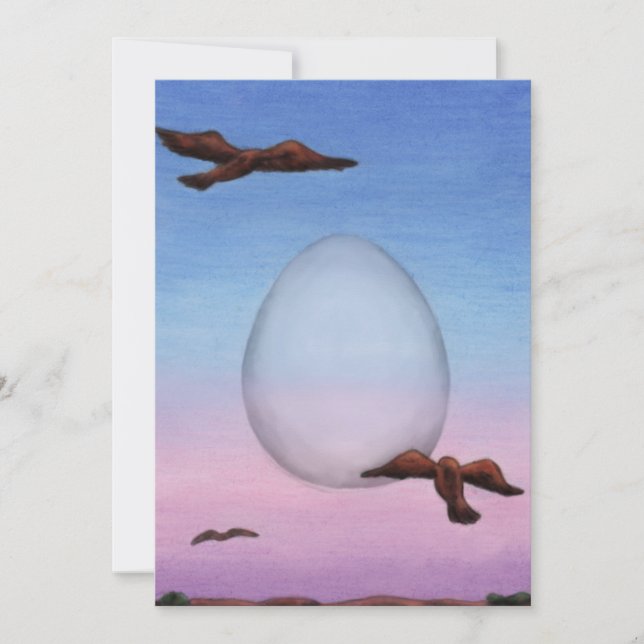Cartão De Festividades óvulo voador gigante ilustrativo rodeado de aves (Frente)