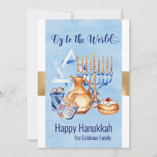 Cartão De Festividades Oy para o Mundo Azul Ouro Hanukkah