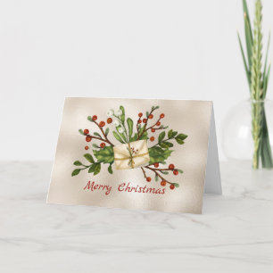Cartão De Festividades Pacote de Natal Red Berries Greenery Watercolor