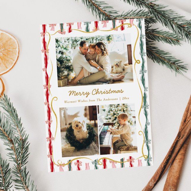 Cartão De Festividades Padrão 3 do Arco Coquette de Natal Moderno (Criador carregado)