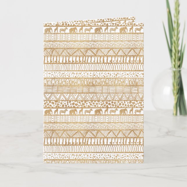 Cartão De Festividades Padrão Africano Dourado Tribal Trendy White (Frente)
