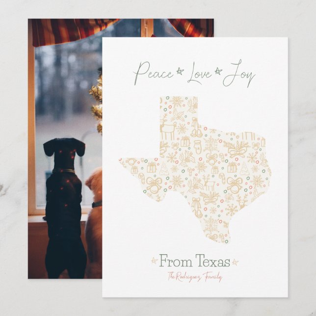 Cartão De Festividades Padrão Artístico de Natal no Texas Dourado (Frente/Verso)