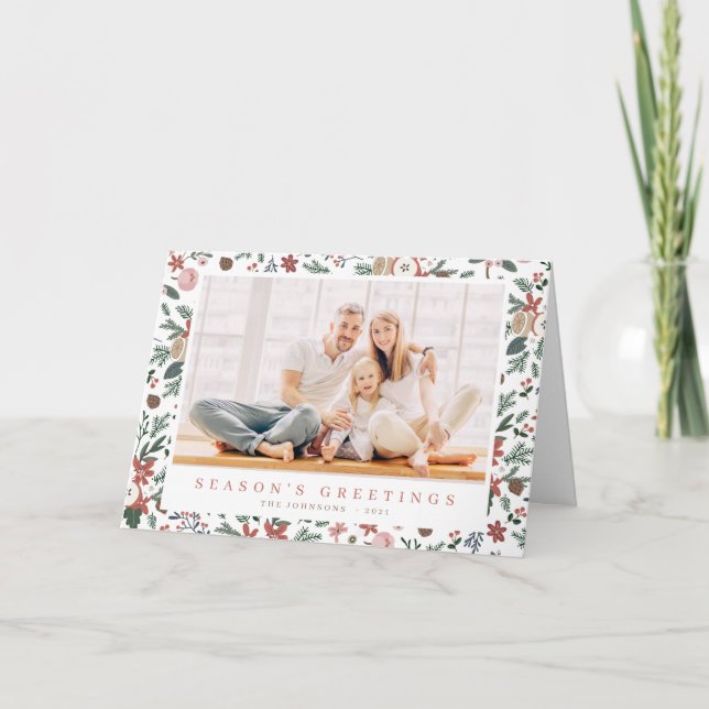 Cartão De Festividades Padrão Botânico da Folhagem Floral de Natal Modern (Frente)