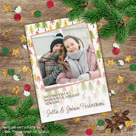 Cartão De Festividades Padrão Colorido de Arte de Pinetree da Floresta Rú